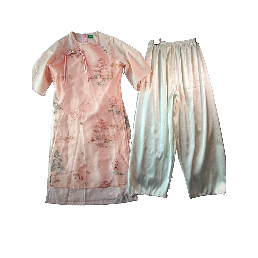 Girls Vietnamese Ao Dai Size 14 Pink Embroidered Lunar New Year Tet Outfit